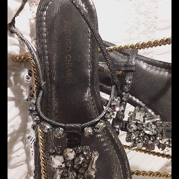 Arturo Chiang Black Silver Shimmer Jewel Sandals Flats Shoes Size 8.5 - Picture 4 of 5